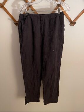 Black Cotton Muslin Elastic-Waist Women's pants